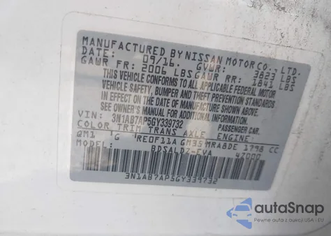 2016 Nissan Sentra Sv z USA, uszkodzony, nr VIN 3N1AB7AP5GY339732